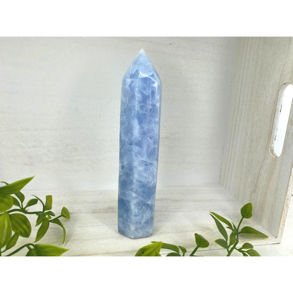 Blue Calcite Tower - 7.5" Blue Calcite Generator - Light Blue Calcite Point - Picture 1 of 7